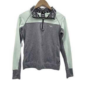 Victoria's Secret PINK Womens S Gray Mint Colorblock Quarter Zip Pullover